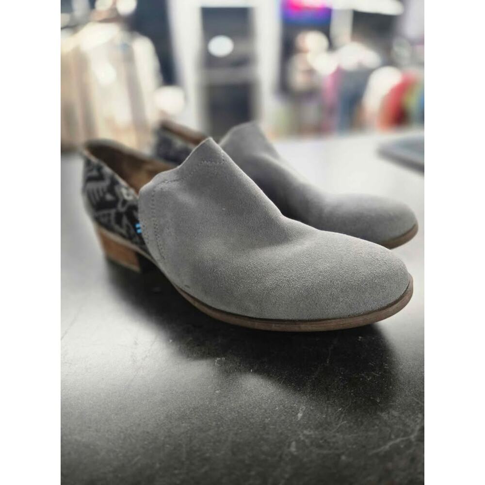 TOMS Grey Suede Aztec Tribal Ankle Boots Women's 10 Boho Festival Geometric‎ Y2K